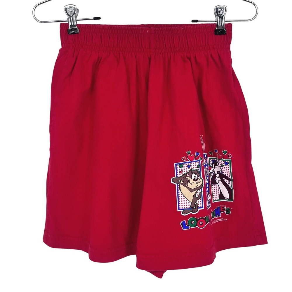 Vintage Looney Tunes Shorts Kids Medium Red 1992 Bugs Bunny Taz Sylvester‎